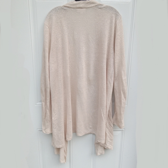 J. Jill Love Linen Cream/Tan Open-Front Cardigan Medium Tall Lightweight - Picture 4 of 6